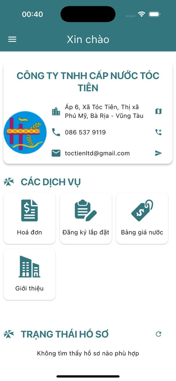 Ứng dụng CSKH Cấp nước Tóc Tiên